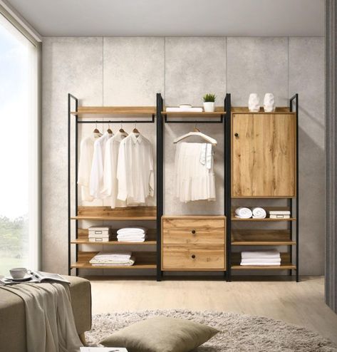 Industrial Wardrobe, Rustic Computer Desk, Clothes Storage Systems, Industrial Bedroom Furniture, Style Bookcase, Wardrobe Systems, Bedroom Furniture Set, Armoire Dressing, Open Wardrobe