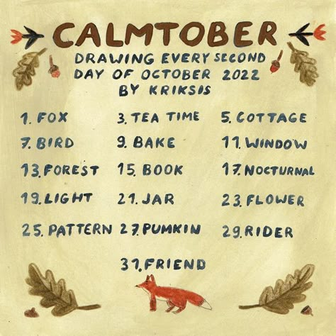 Autumn Drawing Challenge, Inktober Prompts, October Month, 30 Day Art Challenge, Art Journal Challenge, Winter Drawings, Sketchbook Challenge, Drawing Challenges, Prompt List