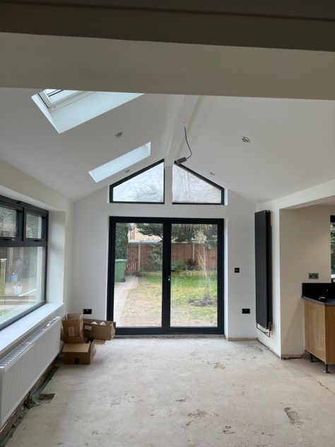 Almost done Small Extension Ideas Rear Bungalow, Small Extension Ideas Rear, Gable End Extension, Small Extension Ideas, Conservatory Inspiration, Interior Design Kitchen Rustic, Small House Extensions, Bungalow Extensions, Extension Plans