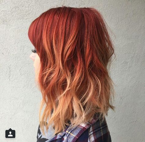 Copper Blonde Ombre Hair, Ginger Hair With Dyed Ends, Hair Dye Ideas For Natural Red Heads, Fire Ombre Hair Curly, Copper Ends Hair, Red Copper Ombre Hair, Blonde And Red Ombre Hair, Red And Blonde Ombre Hair, Ginger To Blonde Ombre