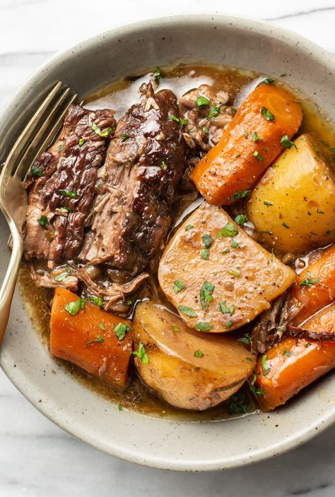 Sunday Pot Roast • Salt & Lavender Potroast Instantpot, Balsamic Pot Roast, Dutch Oven Pot Roast, Oven Pot Roast, Slow Cooker Pot Roast Recipes, Roasted Potatoes And Carrots, Chuck Roast Recipes, Slow Cooker Roast Beef, Best Pot Roast