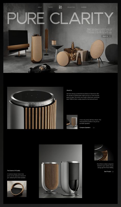 Bang & Olufsen - Aesthetic Minimalist Speaker Website Page designed by LAIN UI/UX for LAIN. Connect with them on Dribbble; the global community for designers and creative professionals. Speaker Website, Speaker Product Design, Concept Speaker Design, Bang And Olufsen Beosound 9000, Speaker Industrial Design, B&o Speaker Design, Website Page, Bang Olufsen, Aesthetic Minimalist