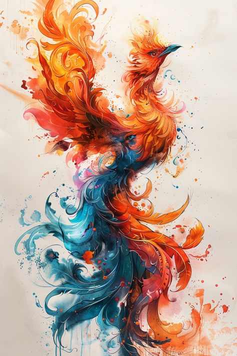 Phoenix Tattoo Watercolor Feminine, Watercolour Animal Tattoo, Phoenix Fairy Tattoo, Phoenix Tattoo Feminine Hip, Phoenix Tattoo Ideas For Women, Siluet Tattoo, Japanese Phoenix Tattoo Design, Phoenix Rising From Ashes Tattoo Women, Tattoo Pheonix