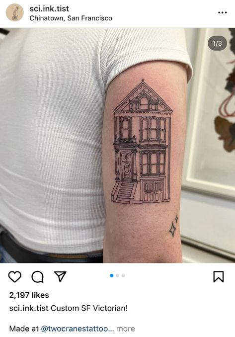 Victorian House Tattoo, Tattoo Line Work, House Tattoo, Tattoo Line, Work Tattoo, Line Work Tattoo, Home Tattoo, Line Work, Victorian House