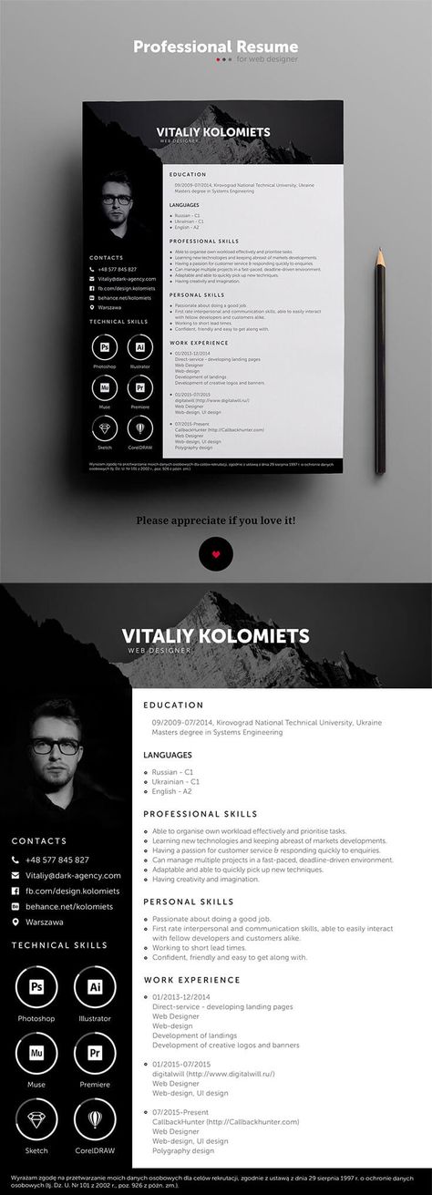 Free #Modern #Resume #Template is a professional template specially design for graphic and web designers. It is available in PSD file format. Moreover, you can change the photos, colors and other stuff according to your need. It's very helpful to make your professional resume and are perfect for designers, photographers, and developers. via @creativetacos Photographer Resume Design, Resume For Photographer, Magazine Graphics, Photographer Resume, Graphic Resume, Resume Design Free, Hobbies Quote, Designer Resume, Resume Design Professional