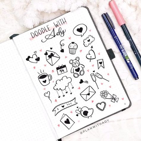 Plan With Ady on Instagram: “🇺🇸 What are your plans for Valentine’s Day tomorrow? 🥰 . 📷 Some Valentine’s Day doodles ❤️ hope you like them! Tag me if you recreate one…” Doodle For Beginners, Valentine Doodle, Doodles Ideas, Bullet Journal Minimalist, Doodle Art For Beginners, Pretty Letters, Cute Easy Doodles, Doodle Pages, Easy Doodles