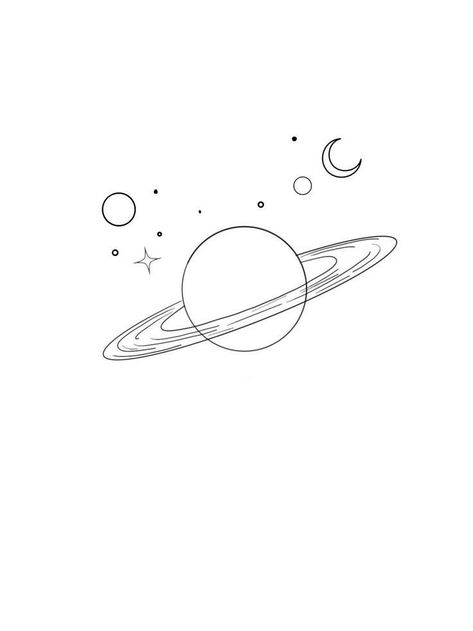 Saturn Outline Tattoo, Planets Tattoo Simple, Planet Tattoos Simple, Saturn Tattoo Design, Saturn Tattoo, Planet Tattoos, Star Tattoos, Fine Line, Simple Tattoos