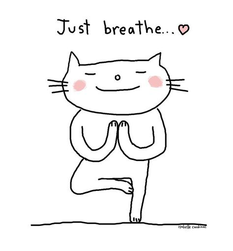 Breathing Art, Relax Drawing, Yoga Time, Relaxing Illustration, Relax Illustration, Happy Illustration, Cute Yoga Cartoon, Cute Yoga Illustration, Yoga Cat