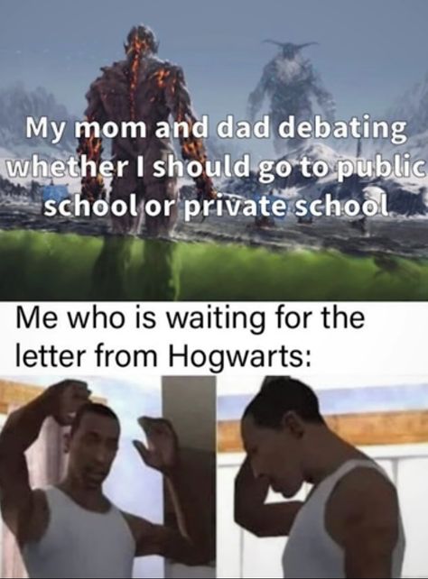 Letter From Hogwarts, Me Waiting, Glume Harry Potter, Harry Potter Puns, Harry Potter Jokes, School Memes, Anime Memes Funny, Harry Potter Funny, Harry Potter Memes