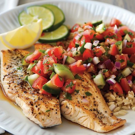 A delicious and healthy Greek-style baked tilapia recipe topped with Mediterranean salsa. Greek Tilapia Recipe, Mediterranean Salsa, Baked Tilapia Recipes, Tilapia Recipe, Baked Tilapia, Tilapia Recipes, Grilled Pork Chops, Greek Cooking, Baked Fish