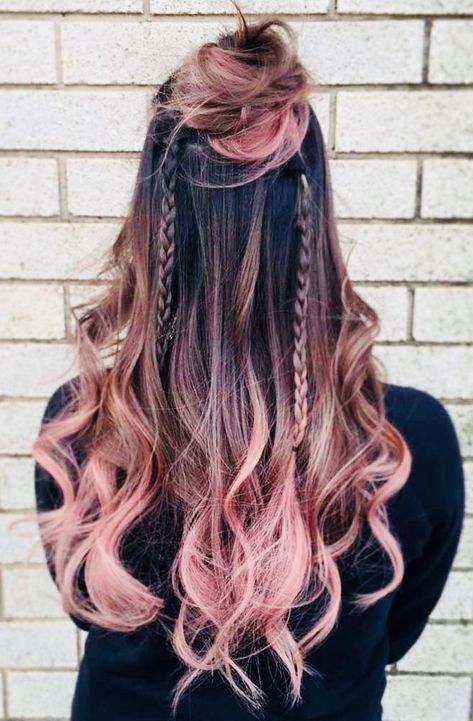 Pink And Brown Layered Hair, Gradient Hair Color Brown, Colourful Ombre Hair, Hair Colour Trends 2023 Short Hair, Dark Long Hair Color Ideas, Vivid Hair Color Ideas For Brunettes, Dark Ombre Hair, Dark Ombre, Pink Ombre Hair