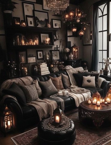 Emerald Green Gothic Living Room, Gothic Aesthetic Living Room, Goth Living Room Apartment, Gothic Aesthetic Home Decor, Goth Interior Design Living Room, Goth Inspired Living Room, Cozy Goth Living Room, Goth Vintage Bedroom, Living Room Designs Gothic