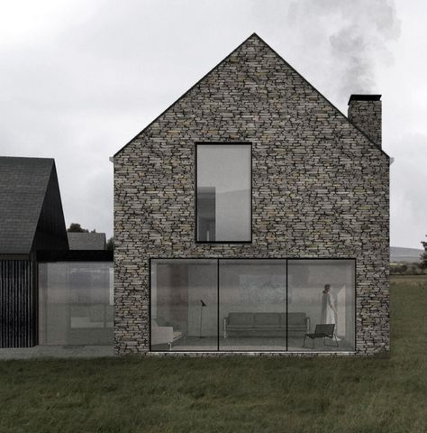 Glass Corridor, Scottish House, Scottish Countryside, Self Build Houses, Self Build, Irish Cottage, Cottage Renovation, Stone Architecture, Casa Container