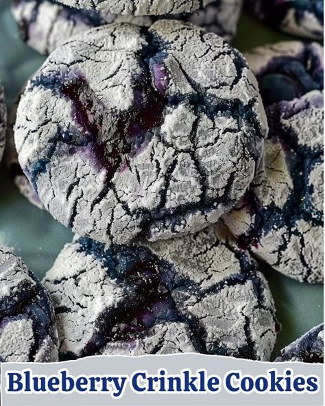 Best Ever Blueberry Cookies, Lemon Blueberry Cobbler Cookies, Dried Blueberry Cookies, Blue Crinkle Cookies, Zesty Lemon Blueberry Crinkle Cookies, Crinkle Cookies Recipe, Dessert Cookies, Wild Blueberries, Crinkle Cookies