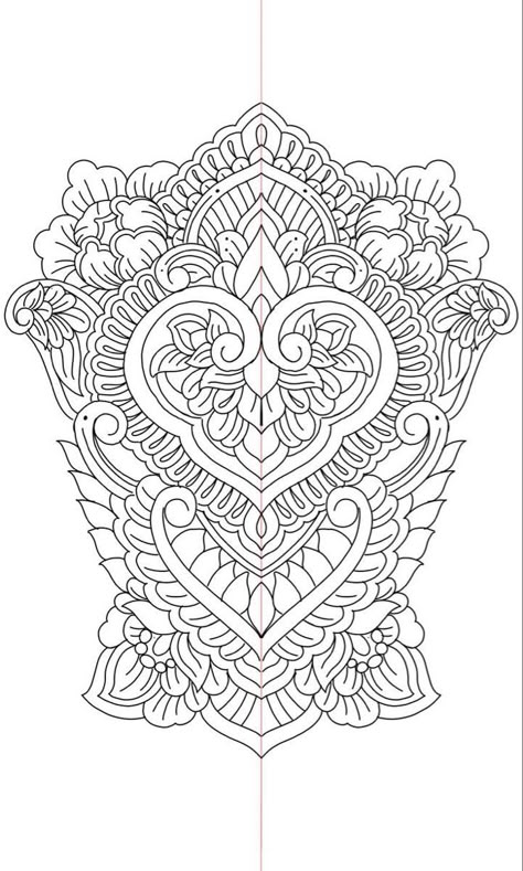 Ornamental Backpiece Tattoo, Mandala Back Tattoo Design, Ornaments Tattoo Design, Ornamental Back Tattoo Design, Mandala Back Tattoo Women, Back Tattoo Template, Ornamental Tattoo Design Mandalas, Ornamental Tattoo Back, Ornamental Mandala Tattoo