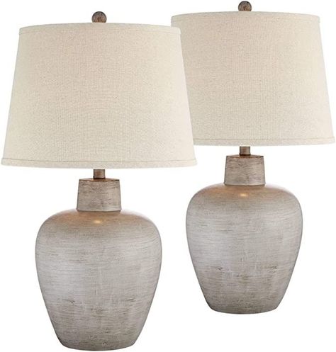 Glenn Rustic Country Cottage Style Table Lamps 27" Tall Set of 2 Southwest Urn Neutral Fabric Drum Shade Decor for Living Room Bedroom House Bedside Nightstand Home Office - Regency Hill Terra Cotta Living Room, Rustic Country Cottage, Cottage Table, Farmhouse Table Lamps, Rustic Table Lamps, Country Cottage Style, Bedside Night Stands, Entryway Console, Bedroom Lamps