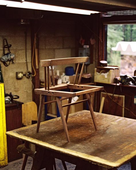 Dan Shetron on Instagram: “Grass Seat Chair in the finish room, designed by George Nakashima in the 1940’s.” Nakashima Furniture, George Nakashima, Wishbone Chair, Carpentry, Lounge Chair, Lounge, Wood, Furniture, On Instagram