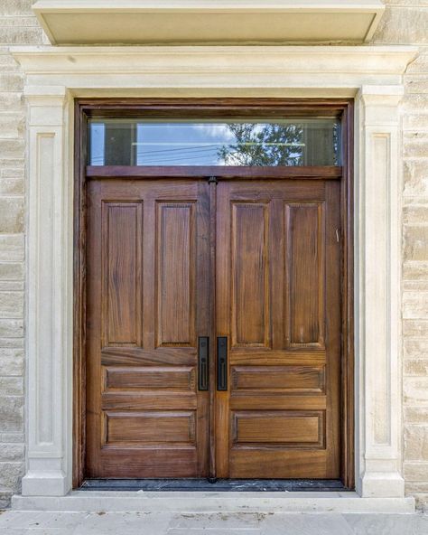 Having two entry doors side-by-side creates a beautiful symmetrical aesthetics 💯 . 🚪| Double Door with Transom 🪵| Sapele Mahogany 📍|… | Instagram Double Exterior Doors Front Entry, Wooden Double Front Doors Modern, Double Door With Transom, Double Entry Doors Wood, Wooden Double Front Doors, Door With Transom, Double Front Entry Doors, Double Doors Exterior, Double Entry Doors