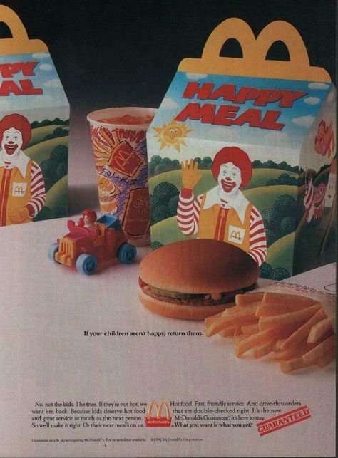 90s Mcdonalds Aesthetic, Vintage Mcdonalds Ads, Vintage Mcdonalds Aesthetic, Mcdonalds Happy Meal Aesthetic, Happy Meal Aesthetic, 1980 Food, 2000s Mcdonalds, 90s Fast Food, Food 80s