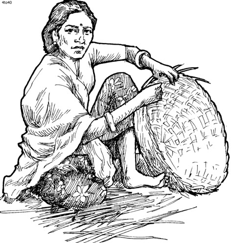 Basket Weaving Coloring Page Indian Clipart, Village Drawing, Figure Woman, Human Sketch, Abstract Pencil Drawings, Pen Art Work, Human Figure Sketches, Sketches Human, Woman Sketch