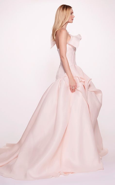 Marchesa Bridal 2023, Marchesa Resort 2023, Marchesa For Pronovias, Marchesa Off Shoulder Gown, Marchesa Couture, Pink Marchesa Gown, Marchesa Fashion, Ruffled Gown, Marchesa Spring