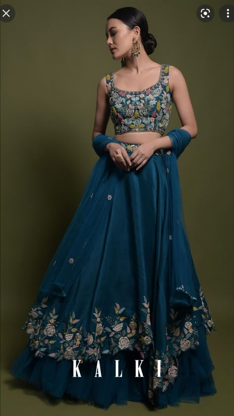 Teal Blue Lehenga, Teal Lehenga, Simple Lehenga, Indian Outfits Lehenga, Wedding Lehenga Designs, Kalki Fashion, Lehenga Designs Simple, Lehnga Dress, Embroidery Online