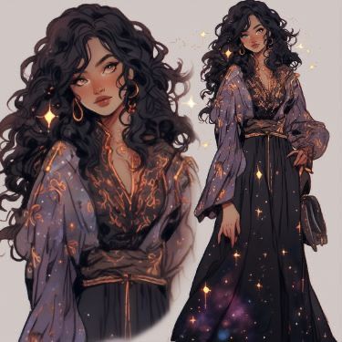 Witchy Fantasy Outfits, Warlock Aesthetic Outfit, Fantasy Witch Outfit Design, Witch Outfit Fantasy Art, Psychic Aesthetic Outfit, Dnd Ball Outfit, Witch Oc Drawing, Dnd Outfits Inspiration Sorcerer, Modern Witch Character Design