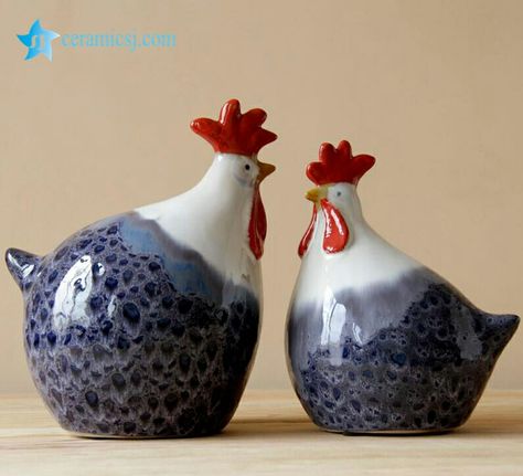 Chicken Figurines, Ceramic Chicken, Clay Birds, Ceramic Rooster, Pottery Animals, Porcelain Animal, Cerámica Ideas, Garden Pottery, Keramik Design