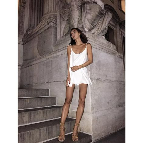 Pin for Later: The 30 Best Blogger Outfits From Fashion Week, According to Instagram A Lightweight Slip Dress and Strappy Tie-Up Heels Blogger: Rumi Neely Likes: 9,898 Strappy Heels Outfit, Tie Up Heels, Blogger Outfits, Heels Outfits, Dress Heels, Cottagecore Fashion, Mode Inspo, Dresses Party, White Dresses