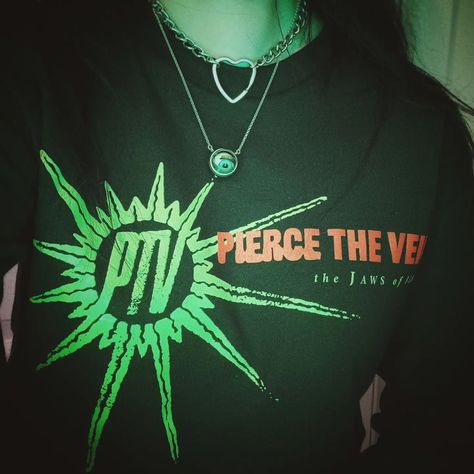 Band merch of the day 🎉🖤 . . . . . #ptv #piercetheveil #emo #emostyle #emofashion Ptv Merch, Merch Aesthetic, Emo Band, Emo Bands, Pierce The Veil, Emo Fashion, The Veil, Band Merch, Veil