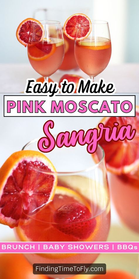 You will love the fresh fruit, strawberries, and wine in this sangria recipe. Easy to make pink moscato sangria using barefoot wine or your favorite white wine. It is light and sweet, making it a great option for spring and summer events such as baby showers, bridal showers, or any backyard barbeques and parties. Easy to make with sweet wine. Add lemon-lime soda or seltzer for a bubbly, sweet pink cocktail. Sangria with Mosdato | Moscato Drinks | Moscato Sangria | Pink Sangria Drink Pink Moscato Sangria, Sweet Sangria Recipe, Moscato Sangria Recipes, Moscato Drinks, Classic Sangria, Moscato Sangria, Sangria Drink, White Sangria Recipe, Pink Sangria