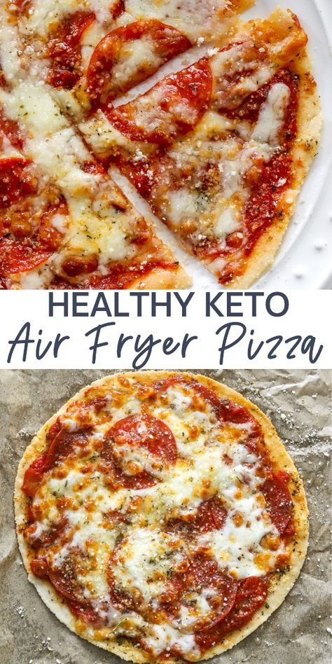 This healthy, crispy, flavorful air fryer tortilla pizza is the best 5-minute pizza! It is loaded with Italian pizza flavors and easily customizable with your favorite tortillas, sauce, toppings, and cheese. Low-carb, Keto pizza recipe that even the kids can make! Low Carb Air Fryer Lunch, Keto Easy Pizza, Air Fried Tortilla Pizza, Low Carb 5 Ingredients Or Less, Healthy Tortilla Pizza Low Calories, Keto Breakfast Low Calorie, Health Pizza Recipes, Low Cal Tortilla Pizza, Low Carb Air Fryer Pizza