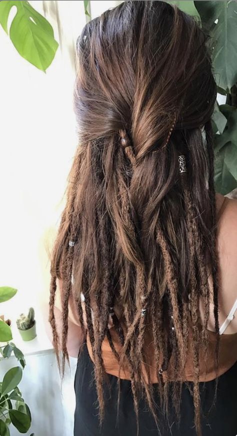 Hair With A Few Dreads, Few Dreads In Hair, Underneath Dreadlocks, Braids That Look Like Dreads, Dreadlocks Underneath, Braids Underneath Hair, Brunette Dreadlocks, Peekaboo Dreads, Dreads Underneath Hair