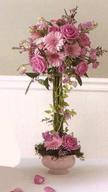 Topiary Centerpieces Table Decorations, Topiary Flower Arrangements, Pink Wedding Flowers Centerpiece, Topiary Wedding, Flower Topiary, Floral Topiaries, Topiary Centerpieces, Wedding Reception Table Decorations, Centerpieces Diy