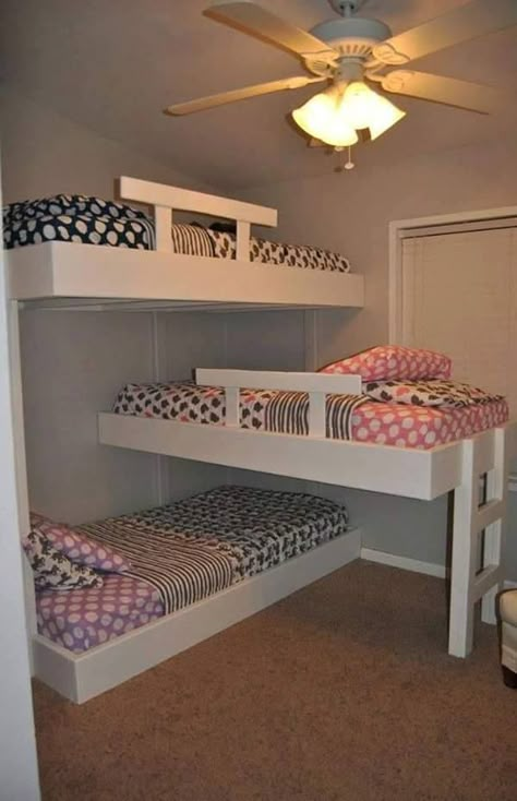 Triplets Bedroom, Triple Bunk Beds, Triple Bunk Bed, Triple Bunk, Bunk Beds With Stairs, Bunk Bed Designs, Small Bedroom Designs, Kids Bunk Beds, Loft Spaces