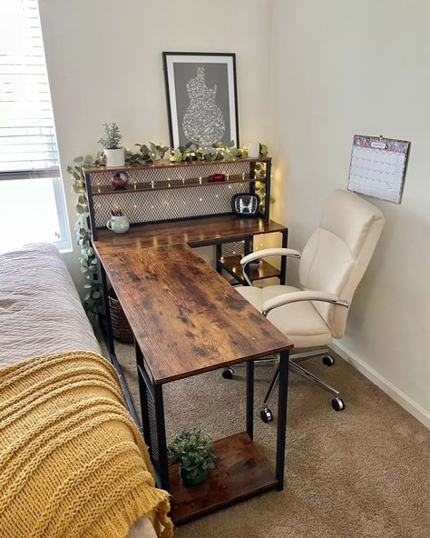 2 Desk For Small Area, Apartment Study Room Ideas, Small Office Space For Two People, Easy Home Office Ideas Small Spaces, Room And Desk Ideas, Standing Desk In Home Office, Two Desks In Living Room, Office Space Bedroom Combo, Small Home Office With Two Desks