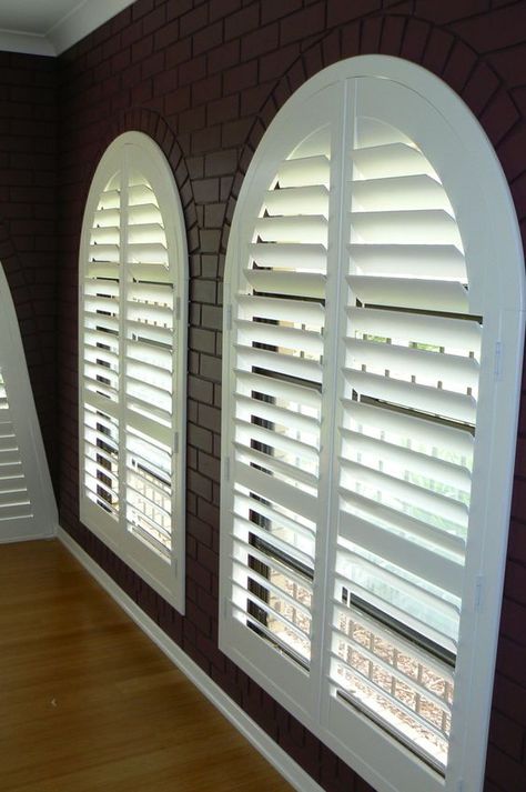 Arch Window Covering Ideas, Window Shutters Decor, Blinds For Arched Windows, Tall Window Treatments, Window Shutters Indoor, Arched Window Coverings, Shutters Indoor, American Shutters, Arched Window Treatments