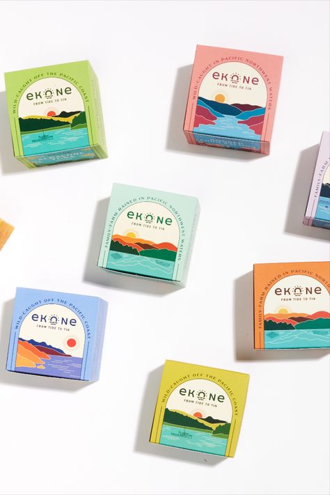 Snack Plate Creative's packaging design for Ikon, the new branding and packaging for Ekone Seafood Company, reflects the spirit of this family-owned and operated business in Washington state. With a commitment to providing the freshest seafood while upholding ethical and sustainable practices, the design draws inspiration from the unique harvest locations. Travel Packaging Design, Scandinavian Packaging Design, Tropical Packaging Design, Herbs Packaging, Sea Packaging, Diffuser Packaging, Reed Diffuser Packaging, Unique Packaging Design, Tea Package