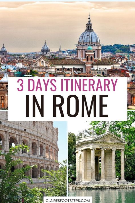 A collage of iconic Rome landmarks, including the Colosseum and a Roman temple, perfect for a 3-day itinerary. Italy travel. Italy Travel Destinations, Italy Travel Itinerary, 3 Days In Rome, Life In Italy, Food Italy, Travel In Italy, Vatican Museum, Italy Vibes, Rome Itinerary