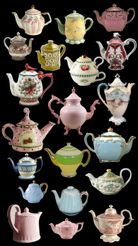 #vintage teapots Tea Pot Collection, Cool Teapots, Cafe Bookshop, Teapot Shapes, Mrs Potts Teapot, Shabby Chic Teapots, Old Tea Pots, Teapot Crafts, Teapot Collection