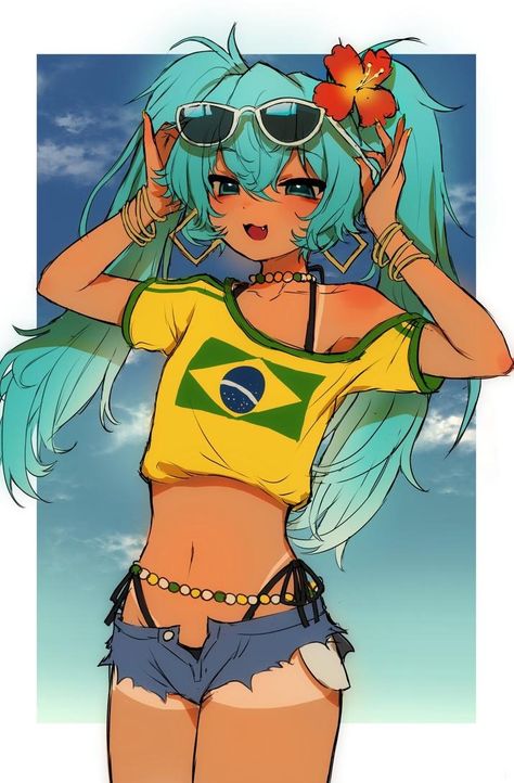 Brazilian Miku by @sleppwastaken | Brazilian Miku | Know Your Meme Brazilian Twist, Turtles Funny, Digital Paintings, Funny Cartoon, Pencil Art, Bored Panda, Hatsune Miku, Cute Anime Character, Reading Online