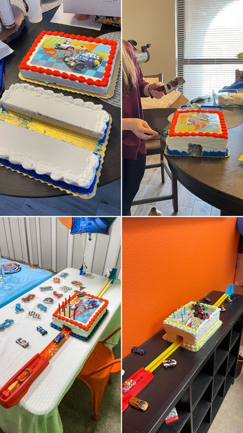 Hotwheels Birthday Theme, Diy Hot Wheels Cake, Easy Hot Wheels Birthday Cake, Hot Wheels Birthday Cake Ideas, How Wheels Cake, Hot Wheels Birthday Party Ideas Food, Hot Wheels Birthday Party Ideas Cake, Hot Wheels Party Food, Hot Wheels Cake Ideas