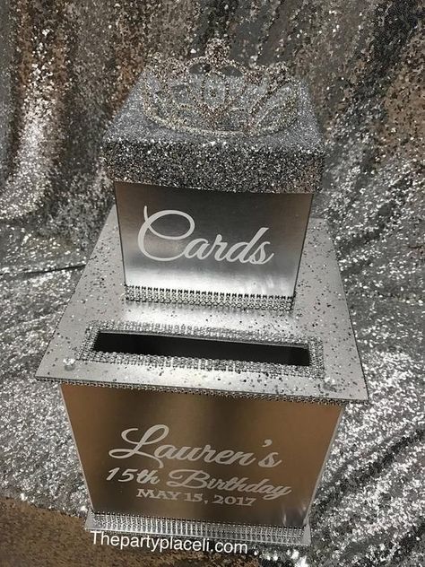 Money Box Ideas, Bling Sweet 16, Cinderella Quinceanera Themes, Custom Card Box, Wedding Gift Card Box, Diy Card Box, Sweet 16 Party Decorations, Money Box Wedding, Sweet 16 Decorations