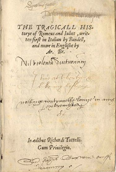 The texts that had a huge impact on Shakespeare's plays. #lit #Shakespeare (Image: Arthur Brooke, 'Tragicall Historye', via British Library. Public domain via Wikimedia Commons). Pyramus And Thisbe, Lady Capulet, Library Public, Globe Theatre, Romeo Und Julia, Writing Career, British Library, William Shakespeare, Romeo And Juliet