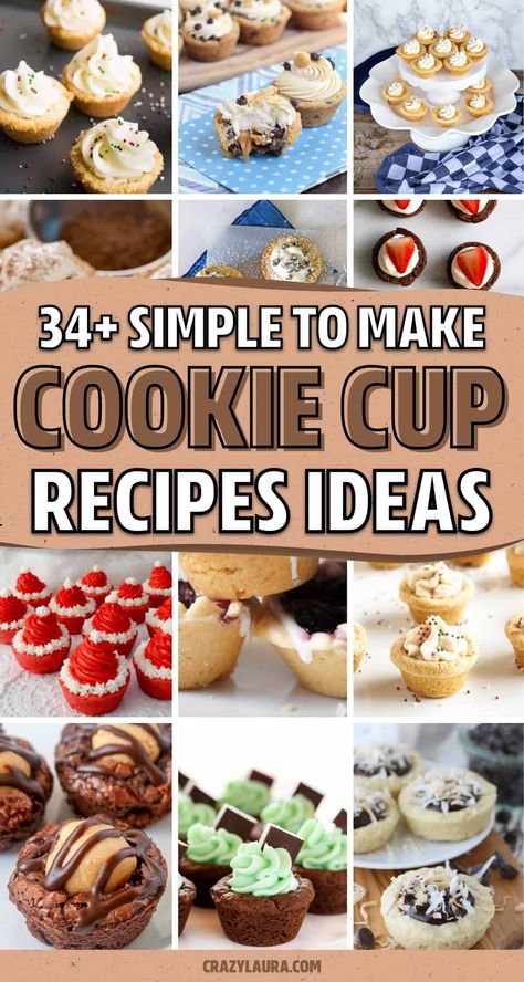 Looking for super quick and easy dessert recipes to try this year?! Check out these delicious cookie cup ideas that will leave you wanting more! Chocolate Cookie Cups Mini, Blueberry Crumb Cookie Cup, Cookie Cups With Pudding, Holiday Sugar Cookie Cups, Muffin Tin Cookie Recipes, Quick Things To Bake Desserts, Mini Cookie Cup Desserts, Easy Cookie Cups Recipe, Caramel Cup Cookies