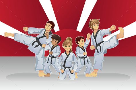 A vector illustration of martial art banner with kids practicing karate. Vector illustration, zip archive contain eps 10 and high Martial Arts Banner, Karate Banner, Sport Vector, Art Banner, Martial Art, Sports Activities, Digital Portrait, Taekwondo, Vector Graphics