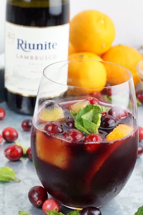 Lambrusco Sangria, Holiday Sangria Recipes, Lambrusco Wine, Winter Sangria, Holiday Sangria, Holiday Punch, Cheap Wine, Sangria Recipes, Party Food And Drinks