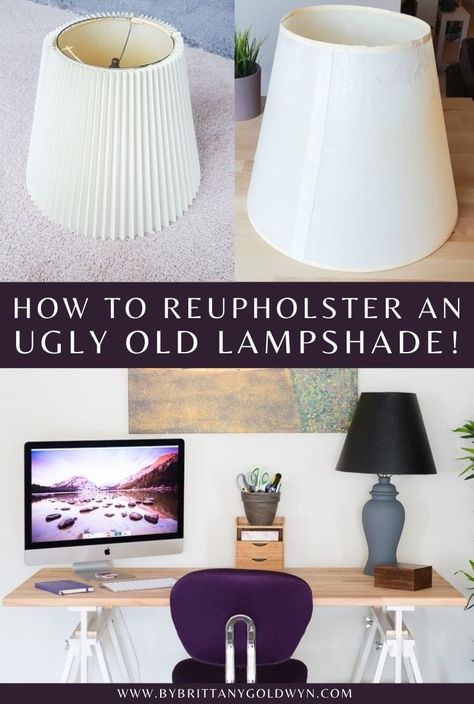 Want to learn how to reupholster a lampshade to revive an ugly old lamp? See how I did just that with my $6 thrifted lamps! Thrifted Lamps, Old Lamp Shades, Cover Lampshade, Pleated Lamp Shades, Feather Lamp, Lampshade Makeover, Silk Lampshade, Old Lamps, Mini Lamp