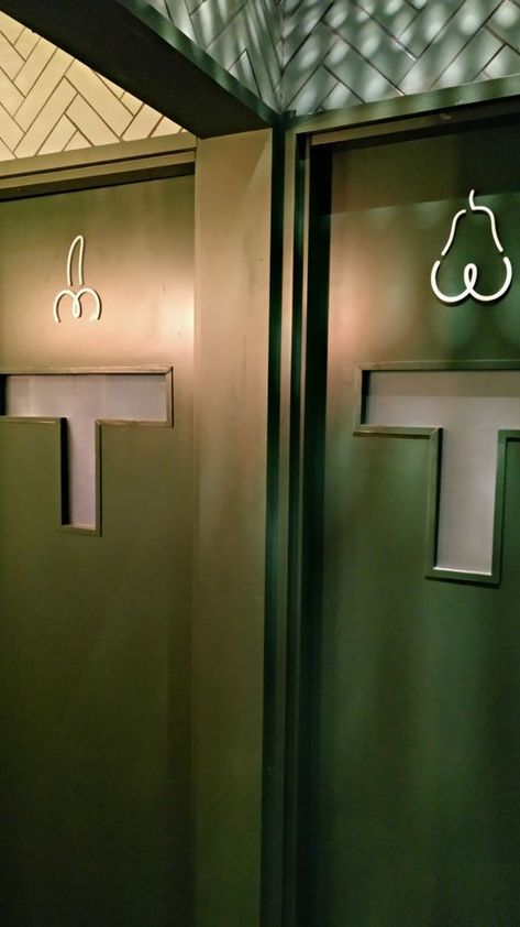 Simple "His and/or Hers" indicators... no question which-is-which here. Modern Restroom Design, Toilet Signage, Wc Ideas, Wc Sign, Toilet Doors, Toilet Signs, Classical Building, Wayfinding Signage Design, Wc Design