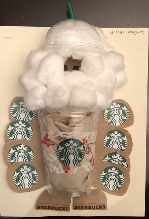 Disguise a turkey - Starbucks Disguise A Turkey Starbucks, Starbucks Turkey Disguise, Disguise A Turkey, Disguise A Turkey Ideas Kids, Turkey Art Projects, Turkey Disguise Project, Turkey Project, Turkey Disguise, Turkey Art